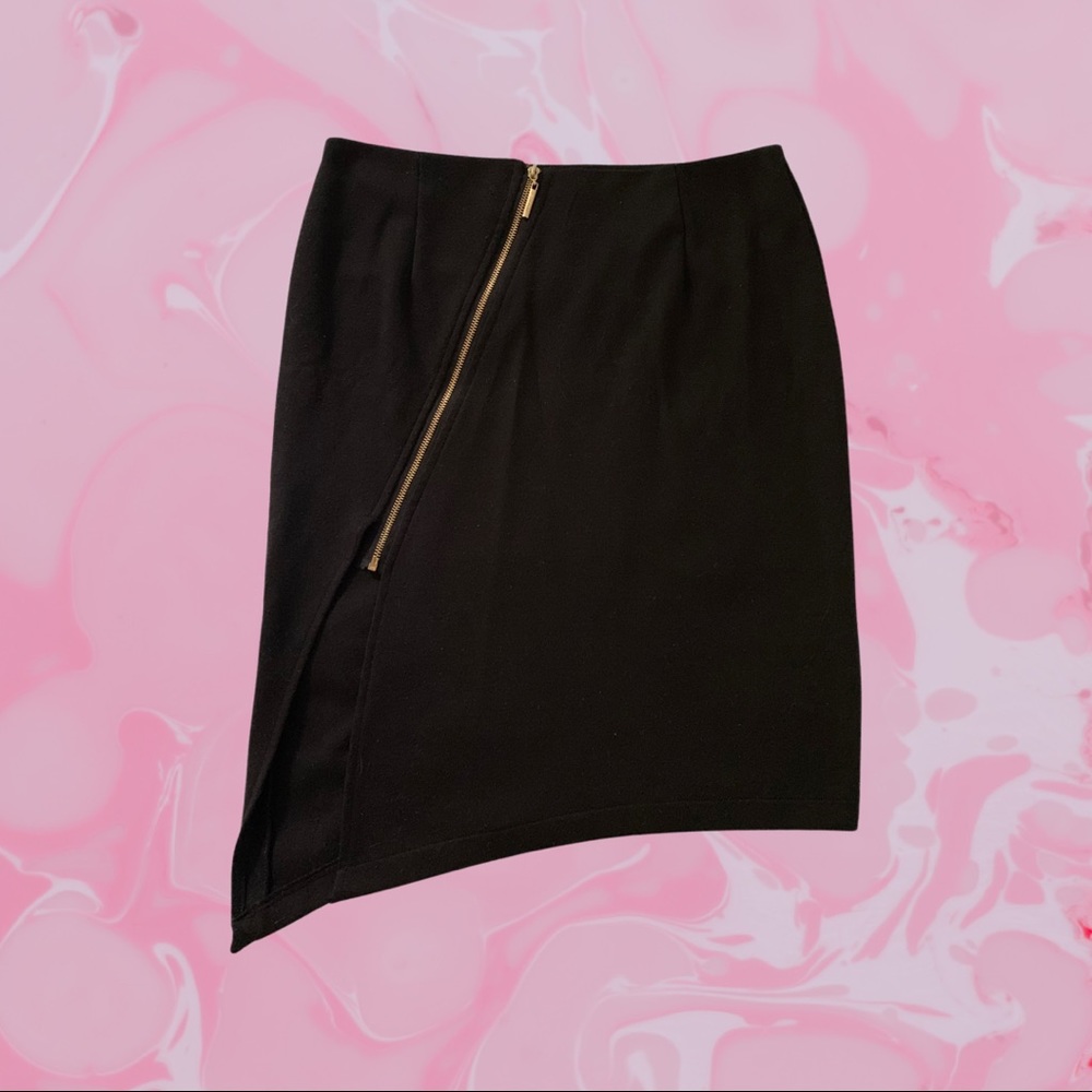 Asymmetrical High Slit Skirt with Gold Zipper